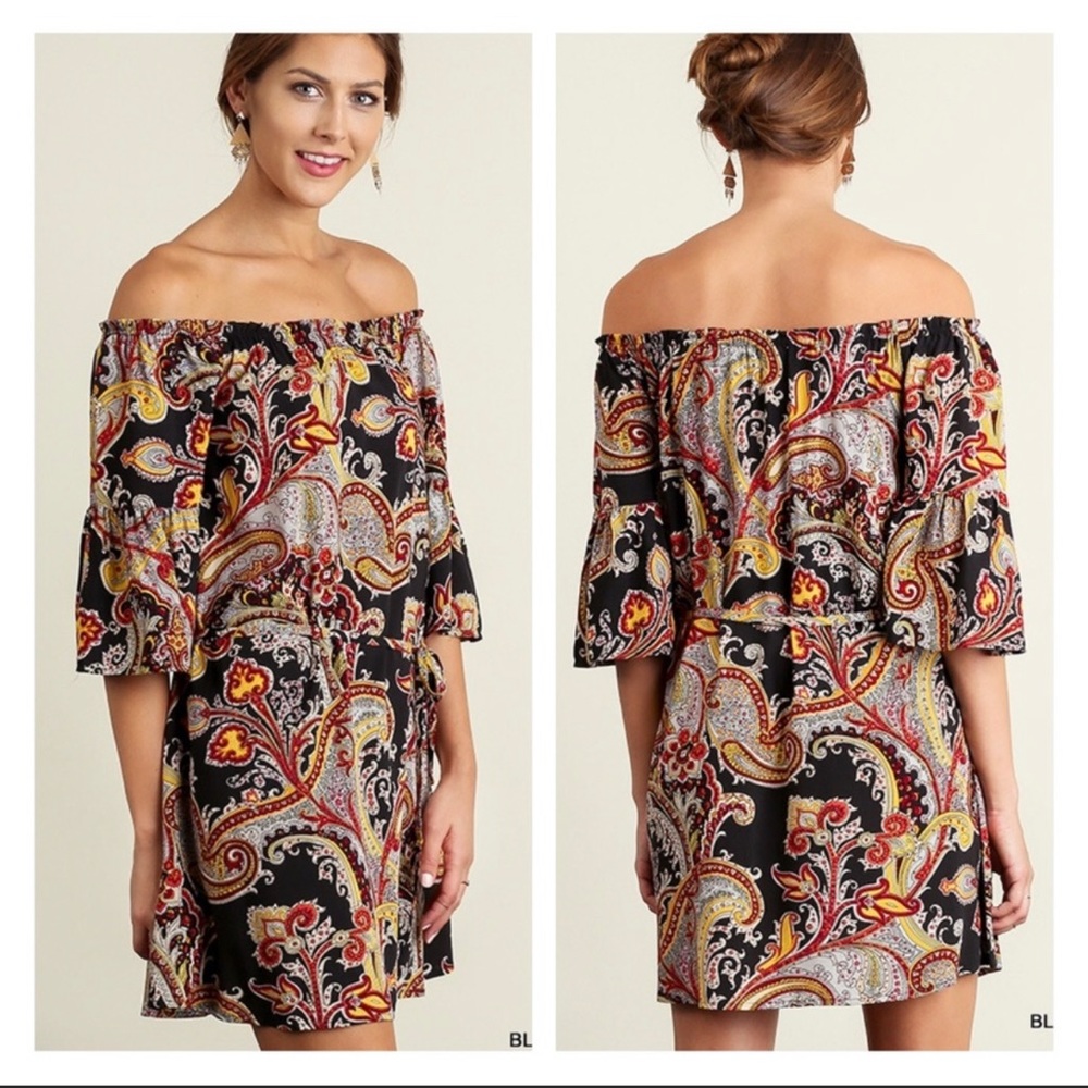 UMGEE Paisley Boho Off-the-Shoulder Dress Size Small